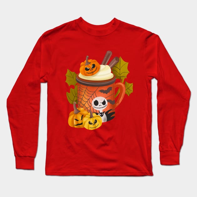 Spooky Halloween Pumpkin Drink Long Sleeve T-Shirt by i am Cuta